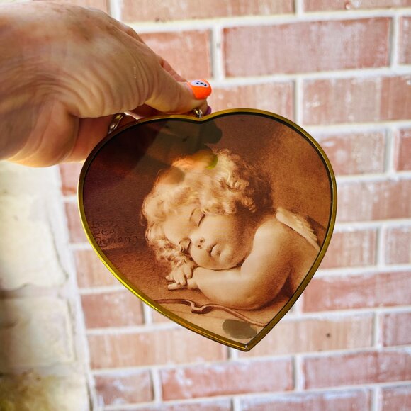 Vintage Enesco glass sun catcher of cupid sleeping - Picture 4 of 7